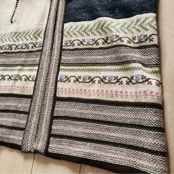 Tribal Wool Blend Jacquard Knitted Jacket in Grey & Cream Size L - Picture 13 of 15